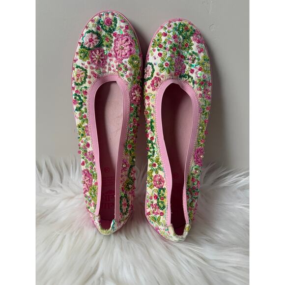 Unique Women's Lelli Kelly Floral Beaded Slip-On Low Heel Shoes- Size 38 (US 7.5 - Picture 5 of 11